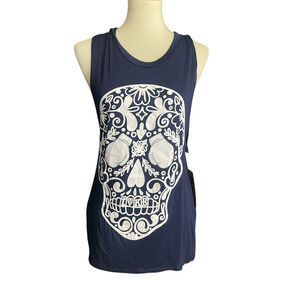 ILK I LOVE KICKBOXING Tank Top Blue Size S Fitness Workout Gym NWT Skull